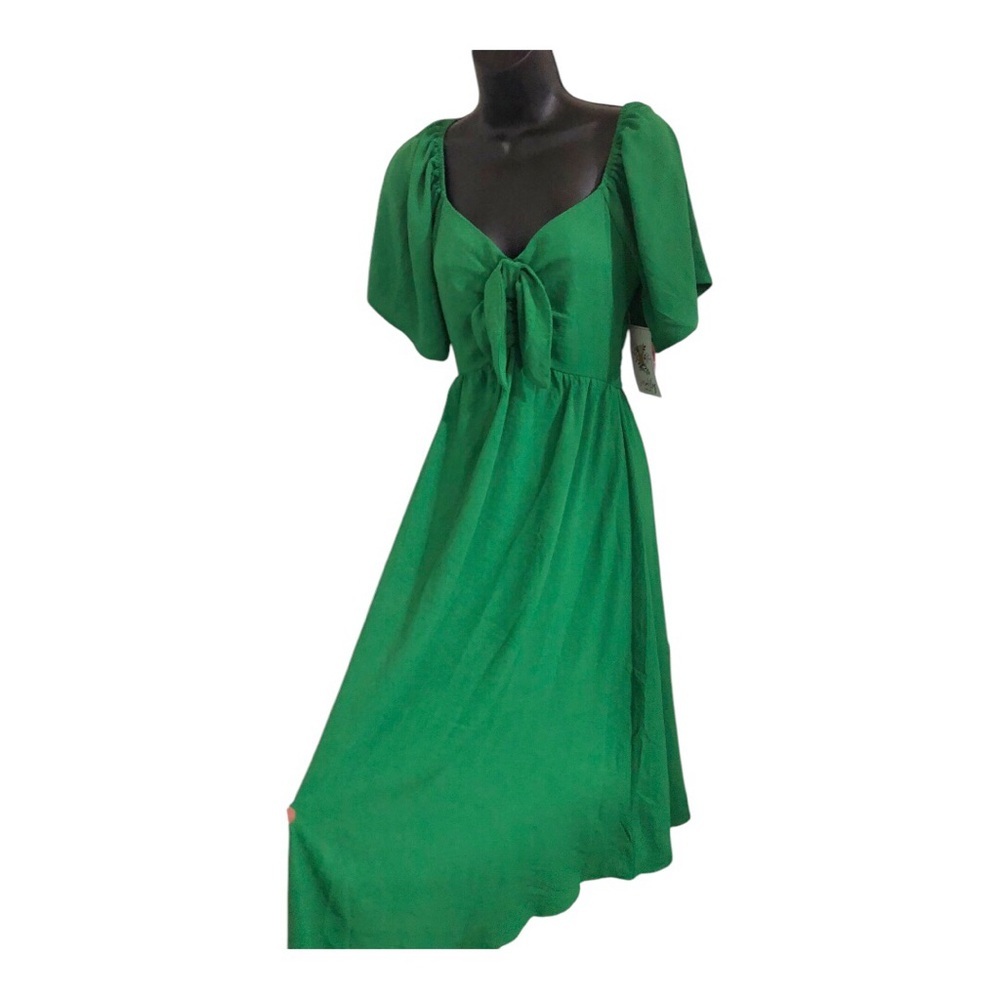 Green flutter pope sleeve bust tie‎ smocked flowy maternity dress size small new